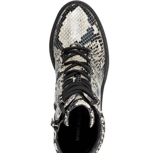 MARC FISHER LABONI LEATHER SNAKESKIN COMBAT BOOTS - Picture 5 of 6